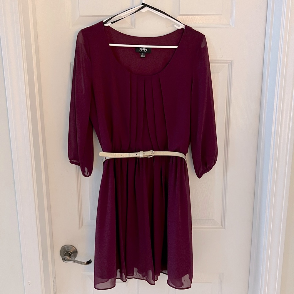 Purple Sz Med Jr belted long sleeve dress!